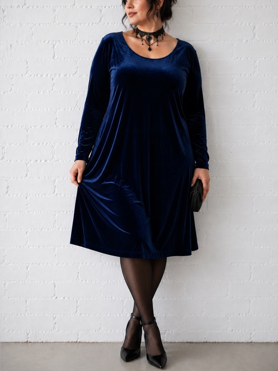 Vintage Dresses & Skirts - Vintage Blue Velvet Midi Dress 18 Whimsigoth Witchy Romantic Goth Dark Fairy